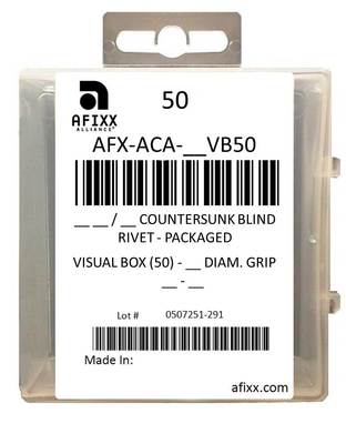 AFX-ACA53-VB50 Aluminum/Aluminum 5/32" Open End Countersunk - Visual Box